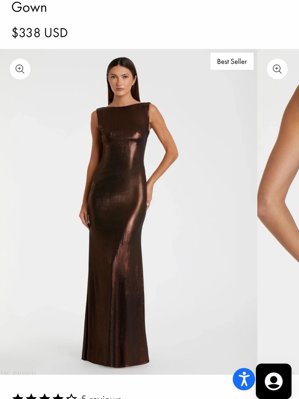 Mac Duggal Brown Metallic Jersey Cowl Back Column Gown